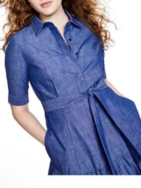 Calvin Klein Women's Cotton Chambray Shirt Dress with Tie Belt Size 8